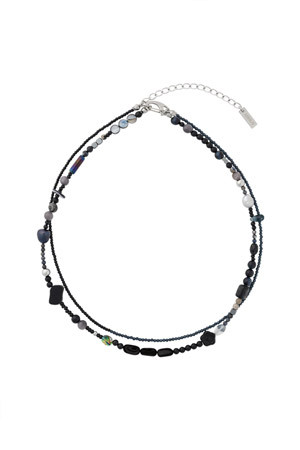 [아조바이아조] Black Light Beads Layered Necklace 블랙 라이트 비즈 레이어드 네클리스 - BLACK
