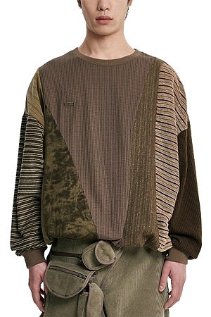 [아조바이아조] Mixed Fabric Panel Sweatshirt 믹스드 패브릭 패널 스웻셔츠 - BROWN