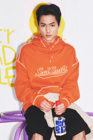 sadsmile contrast stitch logo hoody