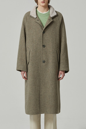 band collar single long coat