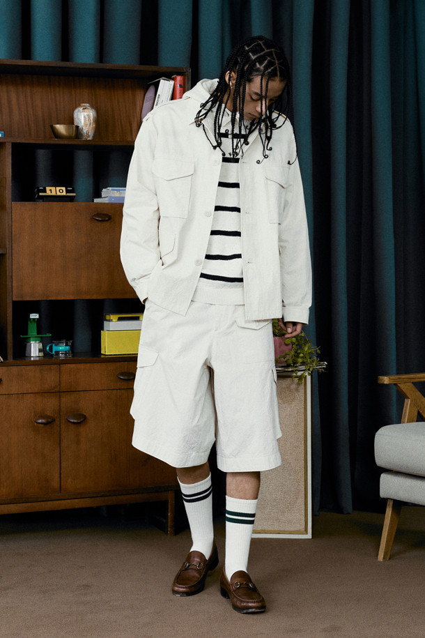 CUSTOMELLOW - 팬츠 - [black label] ivory ripstop cargo half pants (set-up)