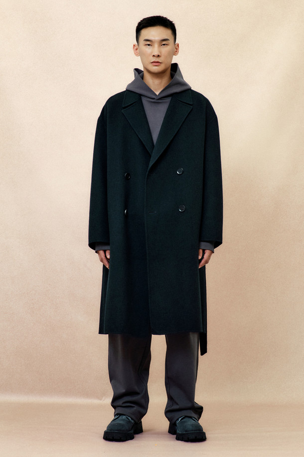 CUSTOMELLOW - 코트 - [Online Only] Dark Green Cashmere Blended Double Coat 