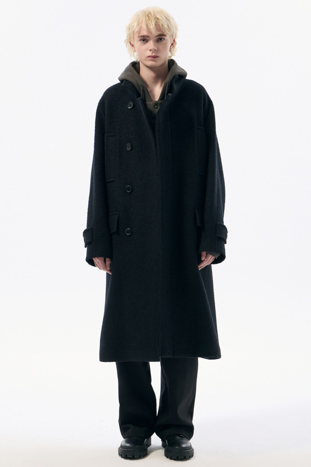 CUSTOMELLOW - 코트 - Black Wool Band Collar Coat