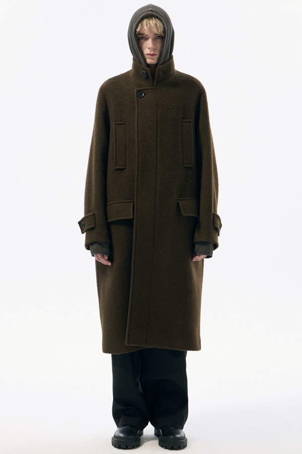 CUSTOMELLOW - 코트 - Brown Wool Band Collar Coat