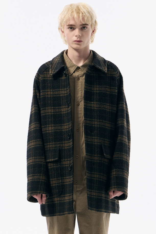 CUSTOMELLOW - 코트 - Brown Casentino Wool Check Short Coat