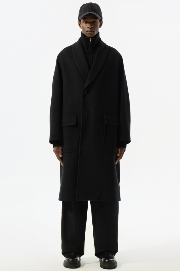 CUSTOMELLOW - 코트 - Black Wool Shawl Collar Coat