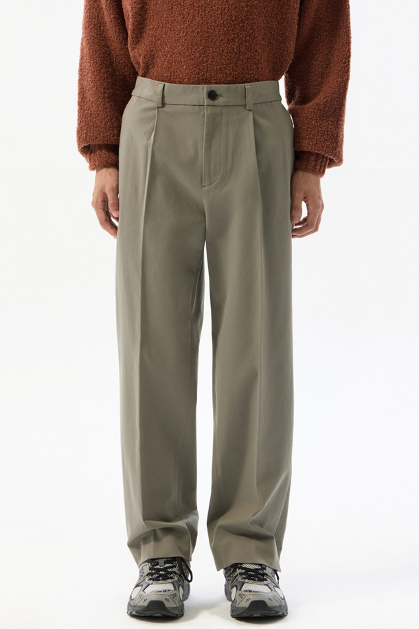 CUSTOMELLOW - 캐주얼팬츠 - Khaki Tapered Fit Cotton Pants