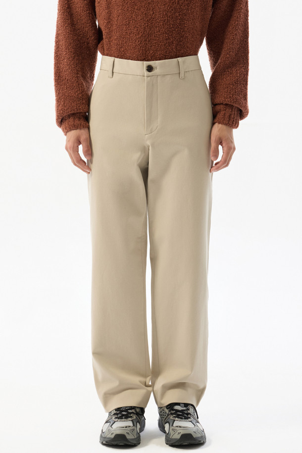 CUSTOMELLOW - 캐주얼팬츠 - Beige Slim Fit Cotton Pants