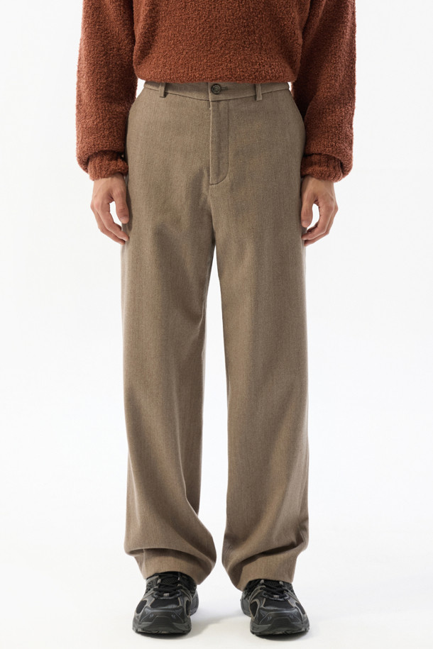 CUSTOMELLOW - 캐주얼팬츠 - Beige Relaxed Fit Wool Setup Pants