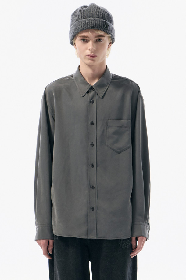 CUSTOMELLOW - 긴팔셔츠 - Grey Relaxed Fit Rayon Shirt