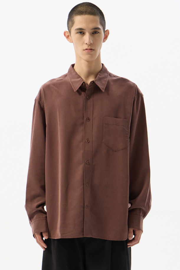 CUSTOMELLOW - 긴팔셔츠 - Wine Relaxed Fit Rayon Shirt