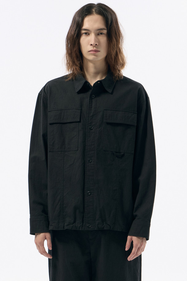 CUSTOMELLOW - 긴팔셔츠 - Black Creased Cotton Outer Shirt