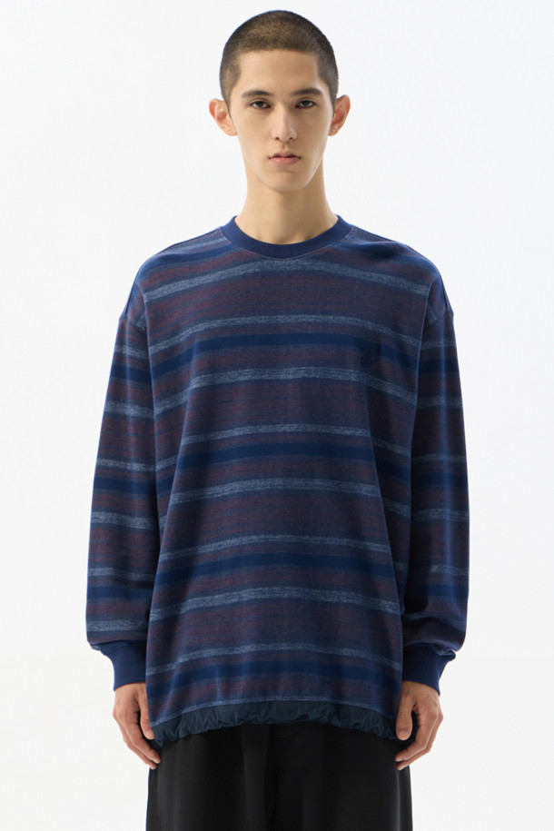 CUSTOMELLOW - 긴팔티셔츠 - Blue Jacquard Stripes T-Shirt