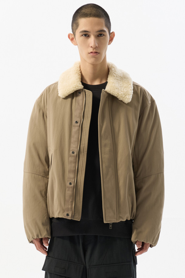 CUSTOMELLOW - 블루종/점퍼 - Beige Fur Collar Down Blouson