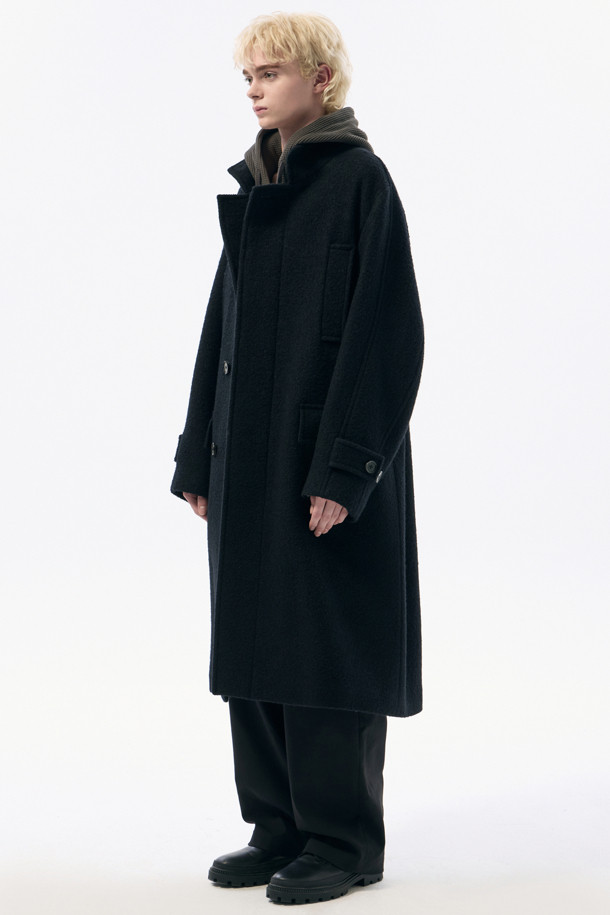 CUSTOMELLOW - 코트 - Black Wool Band Collar Coat