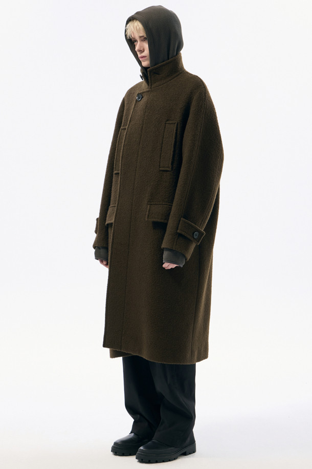 CUSTOMELLOW - 코트 - Brown Wool Band Collar Coat