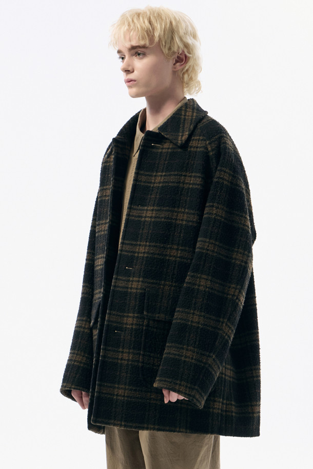 CUSTOMELLOW - 코트 - Brown Casentino Wool Check Short Coat