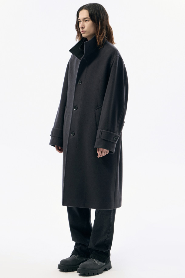 CUSTOMELLOW - 코트 - Grey Band Collar Belted Coat