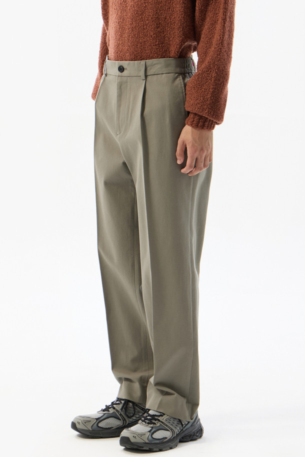 CUSTOMELLOW - 캐주얼팬츠 - Khaki Tapered Fit Cotton Pants