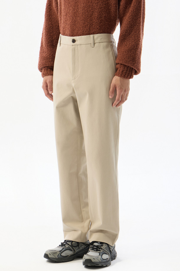 CUSTOMELLOW - 캐주얼팬츠 - Beige Slim Fit Cotton Pants