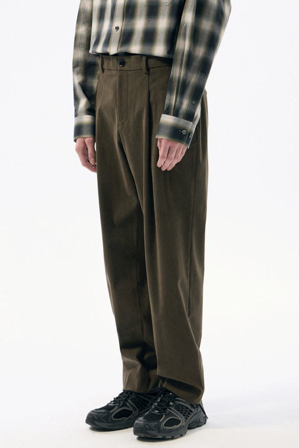 CUSTOMELLOW - 캐주얼팬츠 - Khaki Regular Fit Corduroy Setup Pants