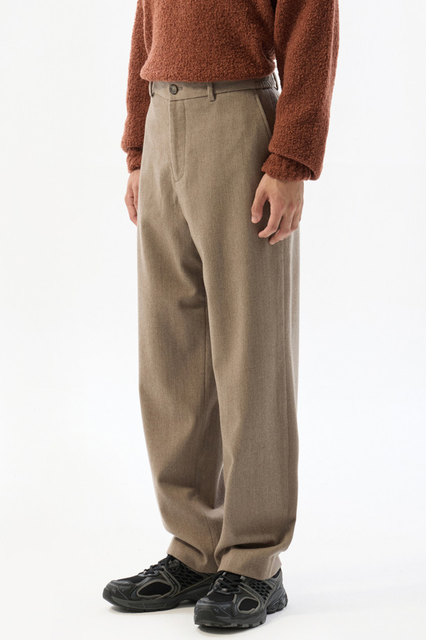 CUSTOMELLOW - 캐주얼팬츠 - Beige Relaxed Fit Wool Setup Pants