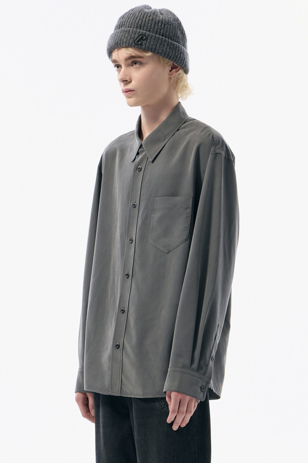 CUSTOMELLOW - 긴팔셔츠 - Grey Relaxed Fit Rayon Shirt