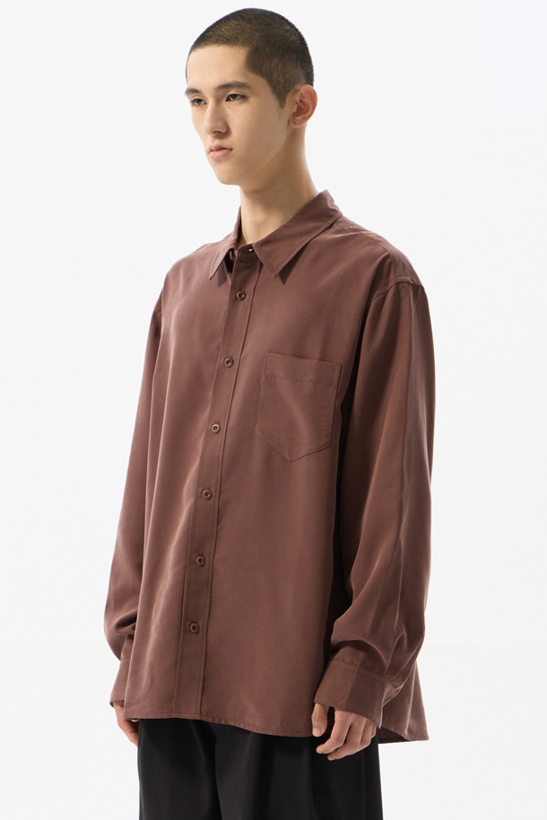 CUSTOMELLOW - 긴팔셔츠 - Wine Relaxed Fit Rayon Shirt