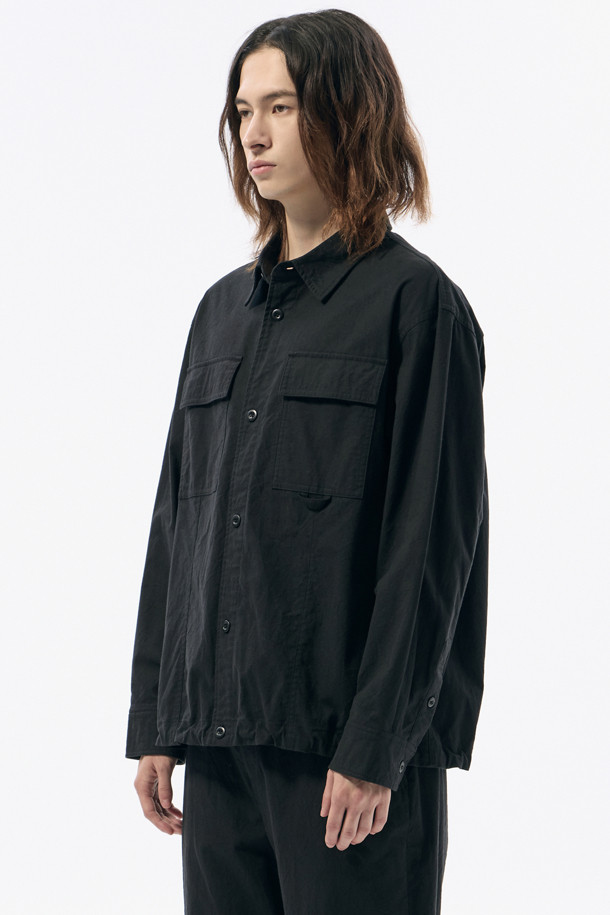 CUSTOMELLOW - 긴팔셔츠 - Black Creased Cotton Outer Shirt