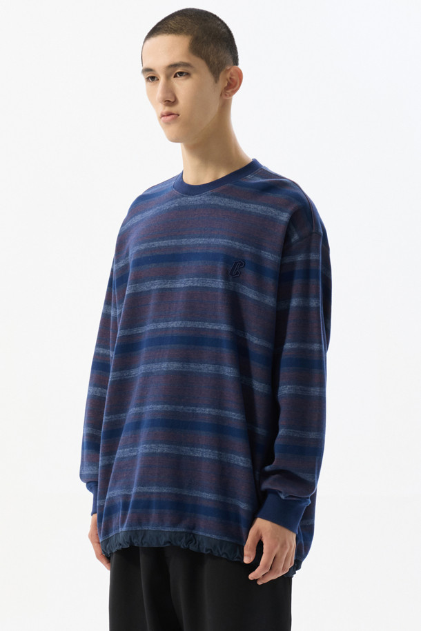 CUSTOMELLOW - 긴팔티셔츠 - Blue Jacquard Stripes T-Shirt