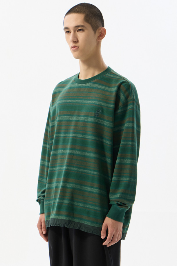 CUSTOMELLOW - 긴팔티셔츠 - Green Jacquard Stripes T-Shirt