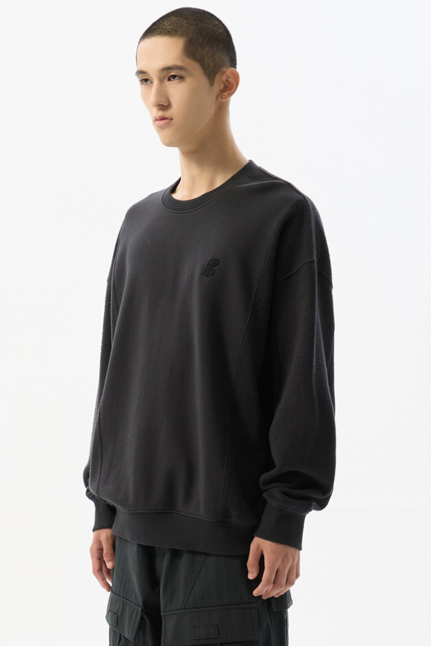 CUSTOMELLOW - 스웨트셔츠 - Black Fabric Reversed Sweatshirt