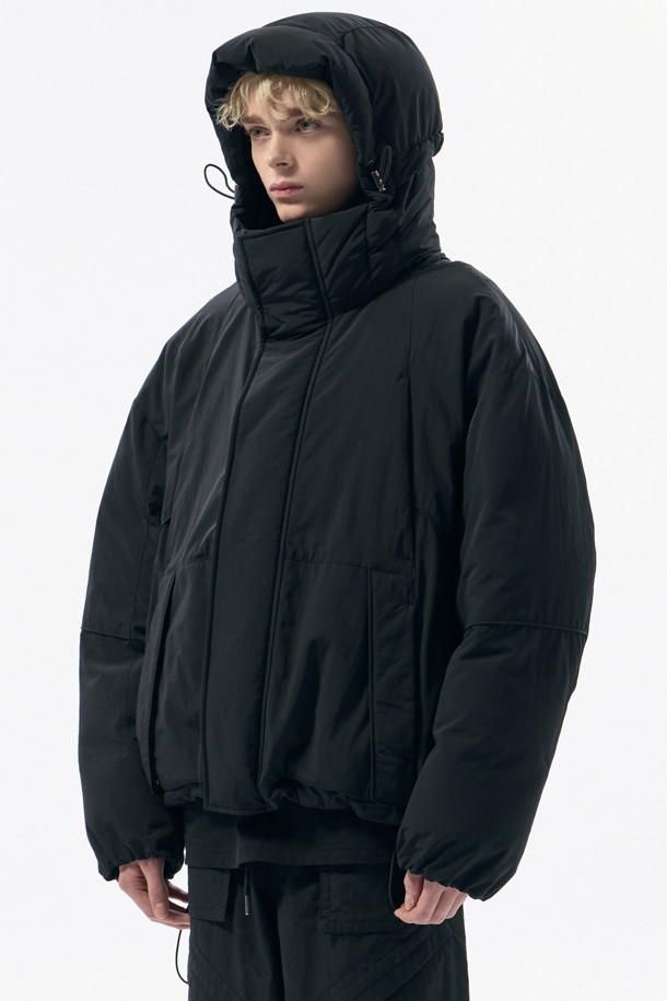 CUSTOMELLOW - 다운/패딩 - Black Oversized Fit Hood Down Bomber 