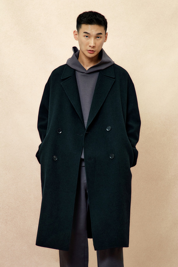 CUSTOMELLOW - 코트 - [Online Only] Dark Green Cashmere Blended Double Coat 