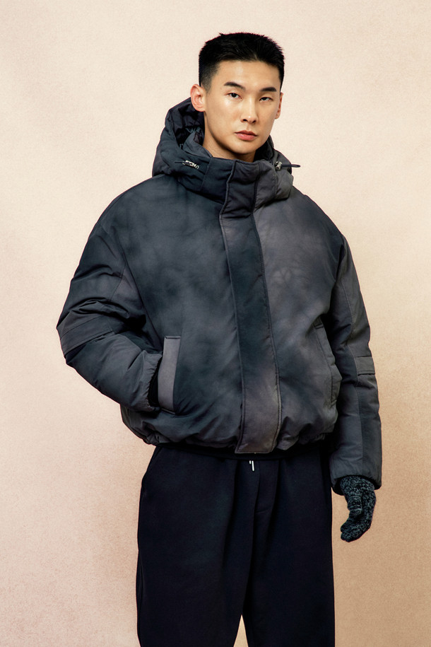 CUSTOMELLOW - 다운/패딩 - [Online Only] Dark Grey Dyed Down Puffer Jacket