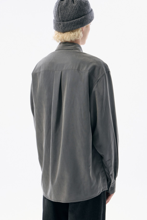 CUSTOMELLOW - 긴팔셔츠 - Grey Relaxed Fit Rayon Shirt