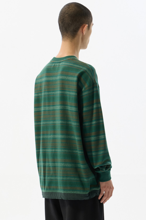 CUSTOMELLOW - 긴팔티셔츠 - Green Jacquard Stripes T-Shirt