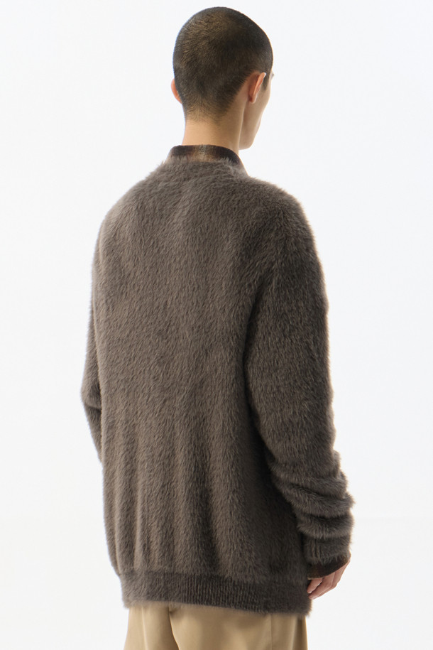 CUSTOMELLOW - 가디건 - Grey Hairy Round Neck Cardigan