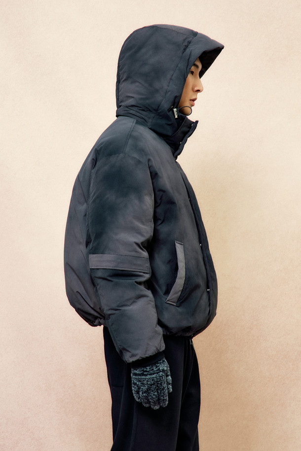 CUSTOMELLOW - 다운/패딩 - [Online Only] Dark Grey Dyed Down Puffer Jacket