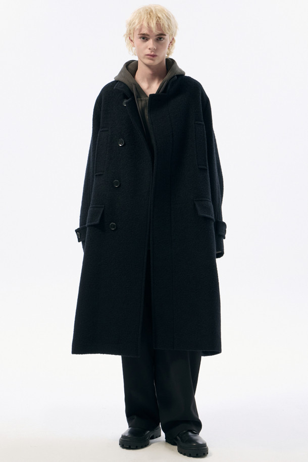 CUSTOMELLOW - 코트 - Black Wool Band Collar Coat