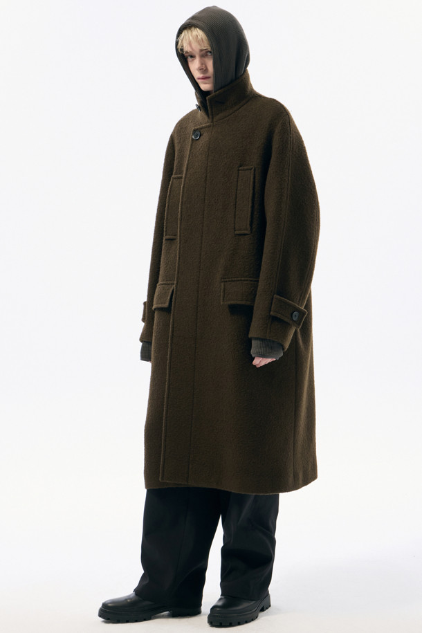 CUSTOMELLOW - 코트 - Brown Wool Band Collar Coat