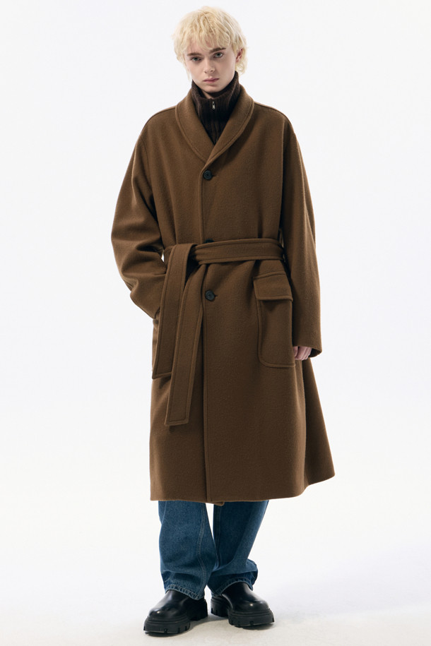 CUSTOMELLOW - 코트 - Brown Wool Shawl Collar Coat