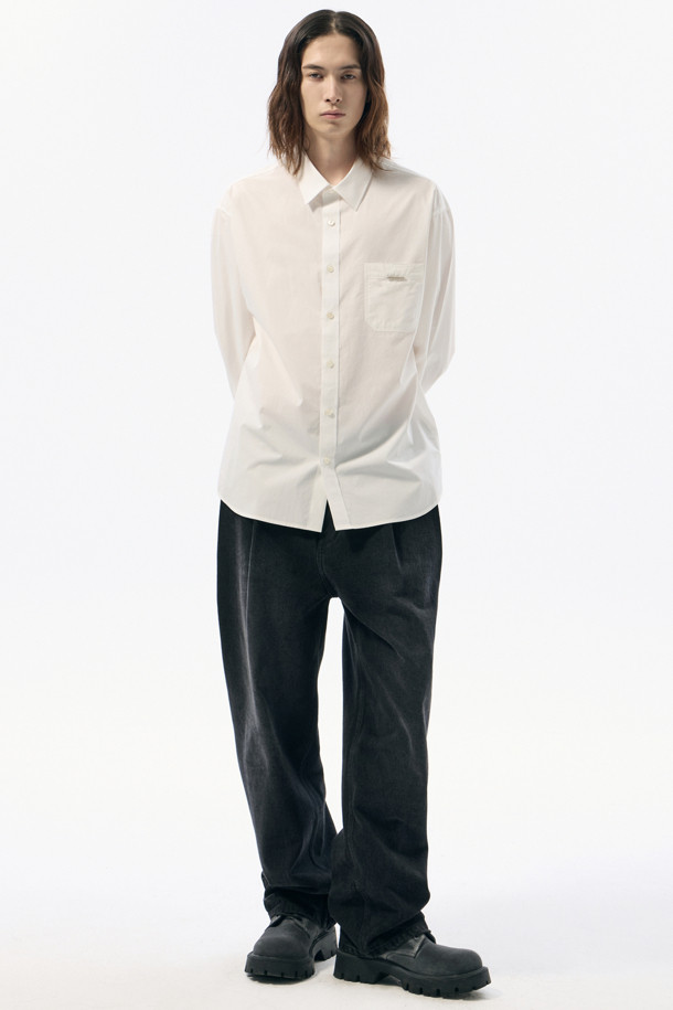 CUSTOMELLOW - 긴팔셔츠 - White Regular Fit Solid Shirt