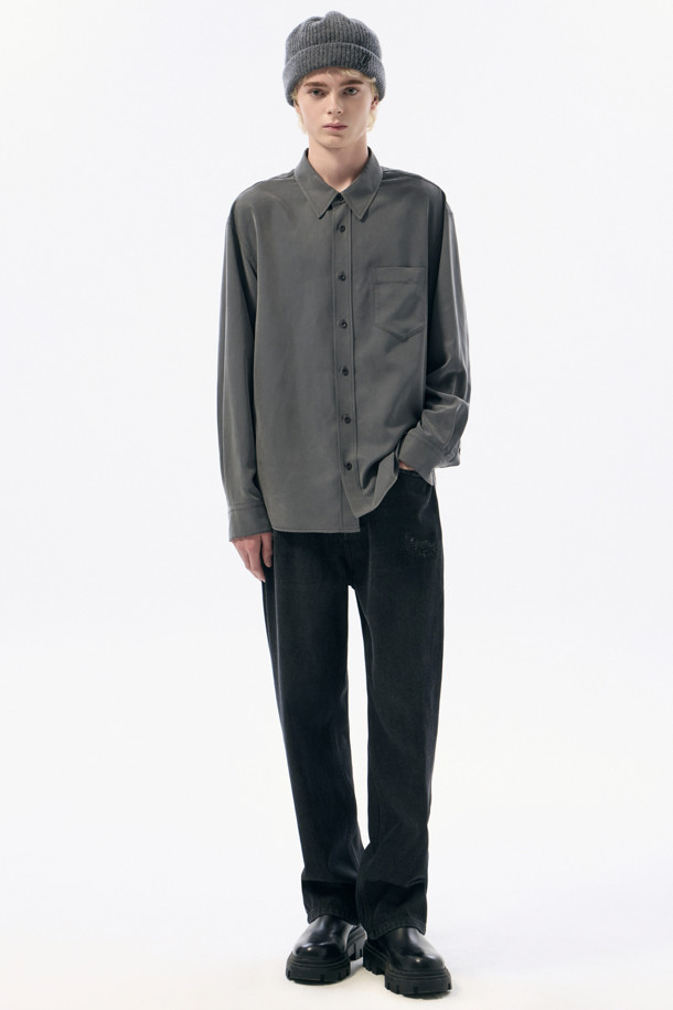 CUSTOMELLOW - 긴팔셔츠 - Grey Relaxed Fit Rayon Shirt