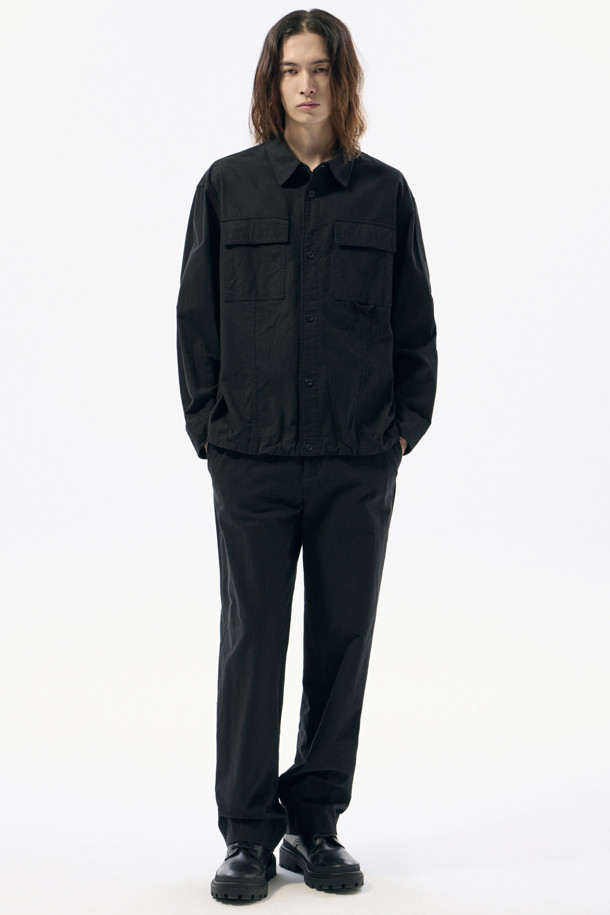 CUSTOMELLOW - 긴팔셔츠 - Black Creased Cotton Outer Shirt