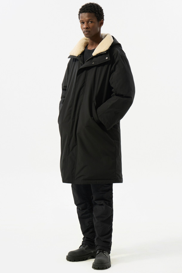 CUSTOMELLOW - 다운/패딩 - Black Fur Collar Long Down Coat