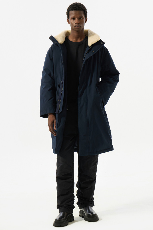 CUSTOMELLOW - 다운/패딩 - Navy Fur Collar Long Down Coat