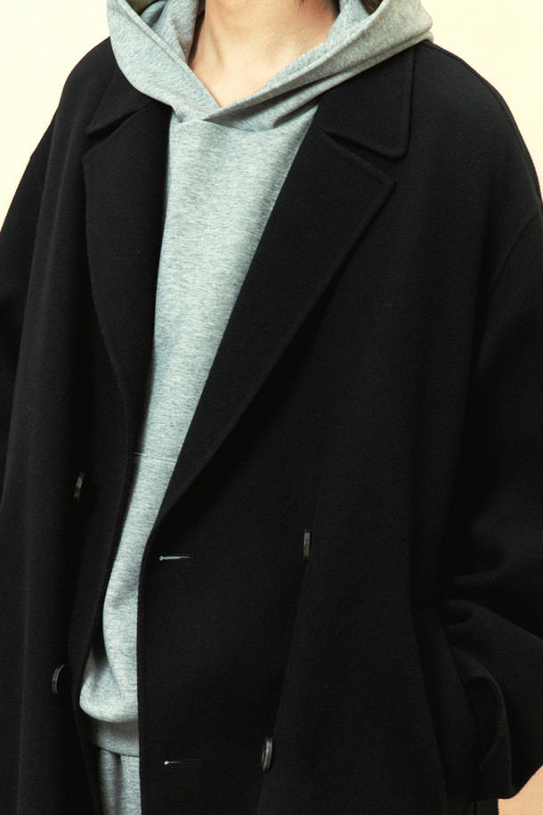 CUSTOMELLOW - 코트 - [Online Only] Black Cashmere Blended Double Coat