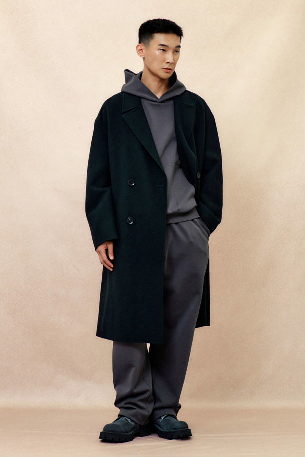 CUSTOMELLOW - 코트 - [Online Only] Dark Green Cashmere Blended Double Coat 