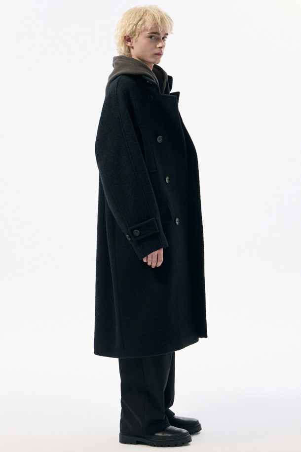 CUSTOMELLOW - 코트 - Black Wool Band Collar Coat